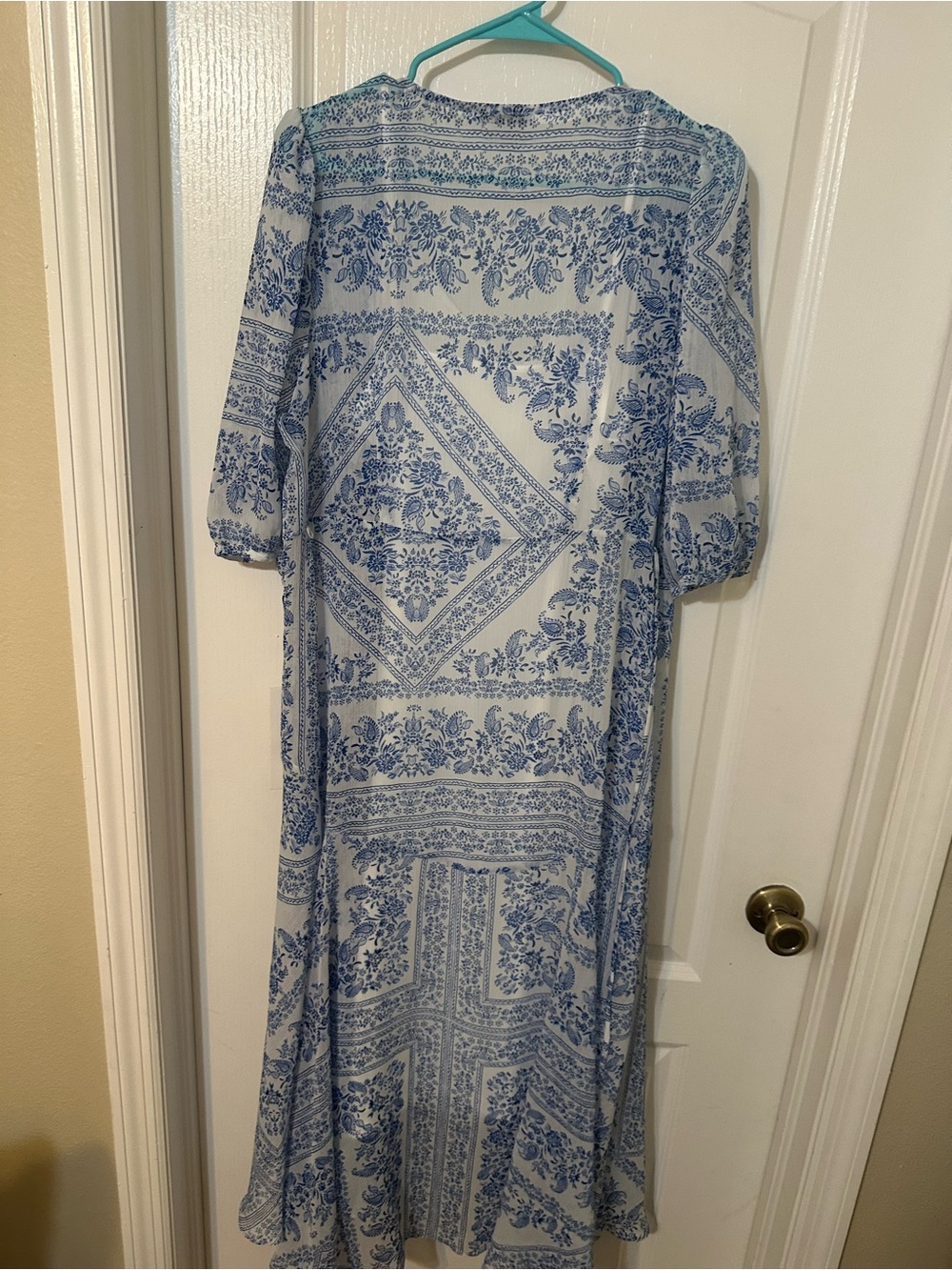Calvin Klein Light Blue & White Floral Wrap Midi Dress - Picture 9 of 9